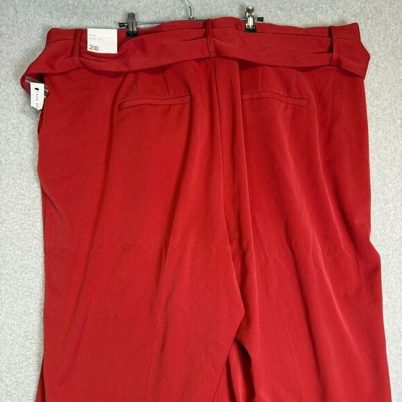 New Lane Bryant Women's Size 28 Plus Red Cropped Pants Capri's Belted Stretch - Picture 7 of 11